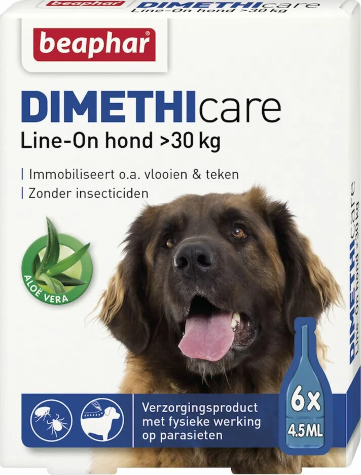 5x Beaphar DImetHIcare Line-On Anti Vlooien en Teken Druppels Hond > 30 kg 6 pipetten