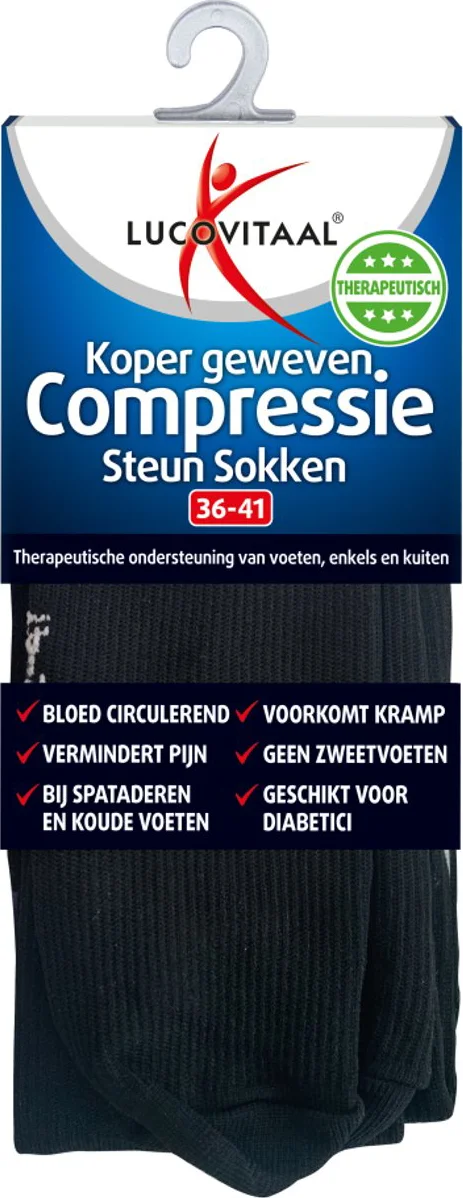 Lucovitaal Compressie Steun Sokken Zwart maat 36-41 1 paar