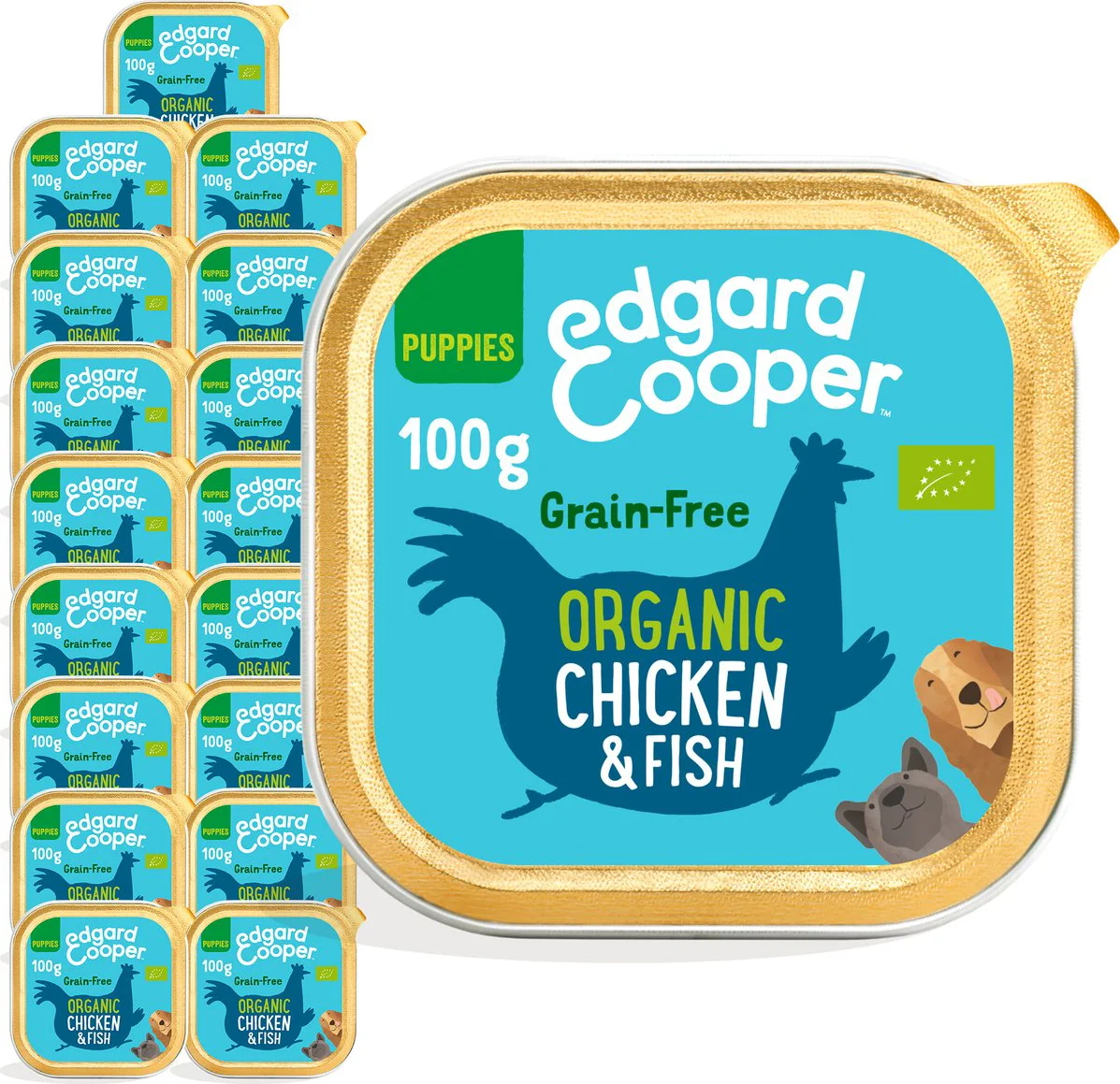 17x Edgard & Cooper Kuipje Vers Vlees Puppy Hondenvoer Bio Kip - Vis 100 gr