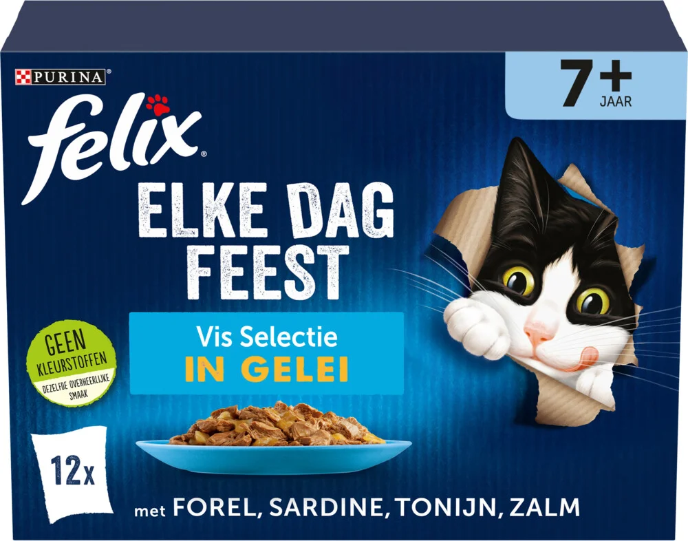 Felix Kattenvoer Nat Selectie in Gelei Elke Dag Feest Vis 7+ 12 x 85 gr