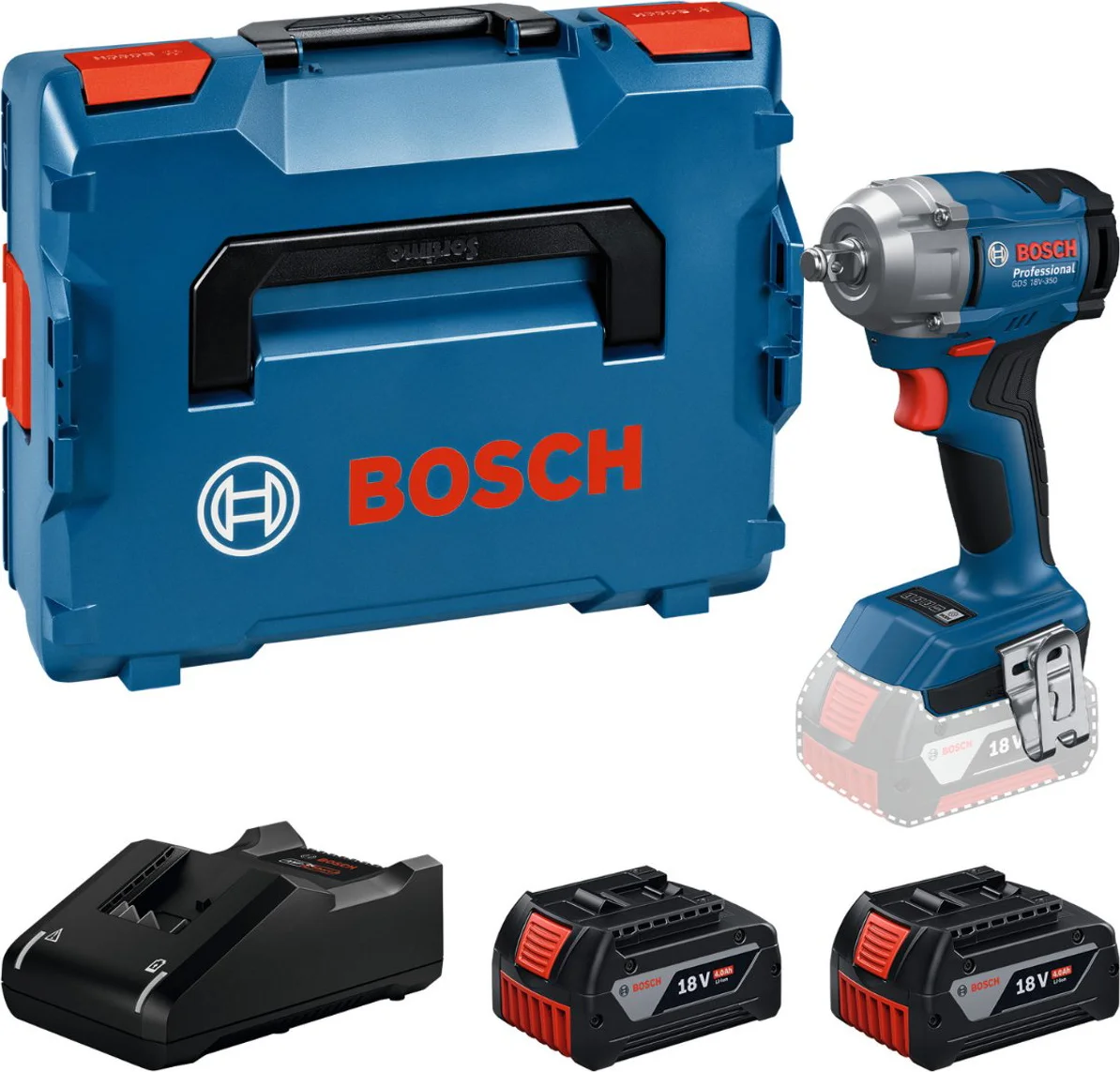 Bosch Professional GDS 18V-350 Accu slagmoersleutel 350Nm 1/2" frictiering 18V 4.0Ah in L-Boxx - 06019M5022
