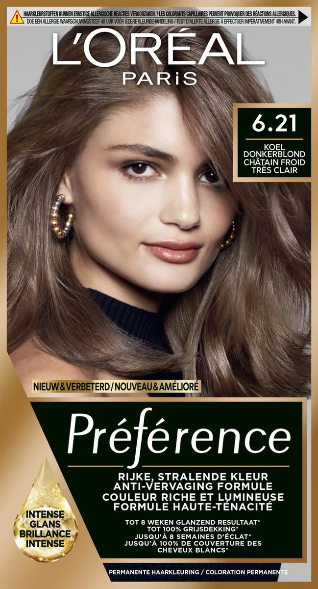 L'Oréal Préférence Permanente Haarkleuring 6.21 Zeer licht koel bruin