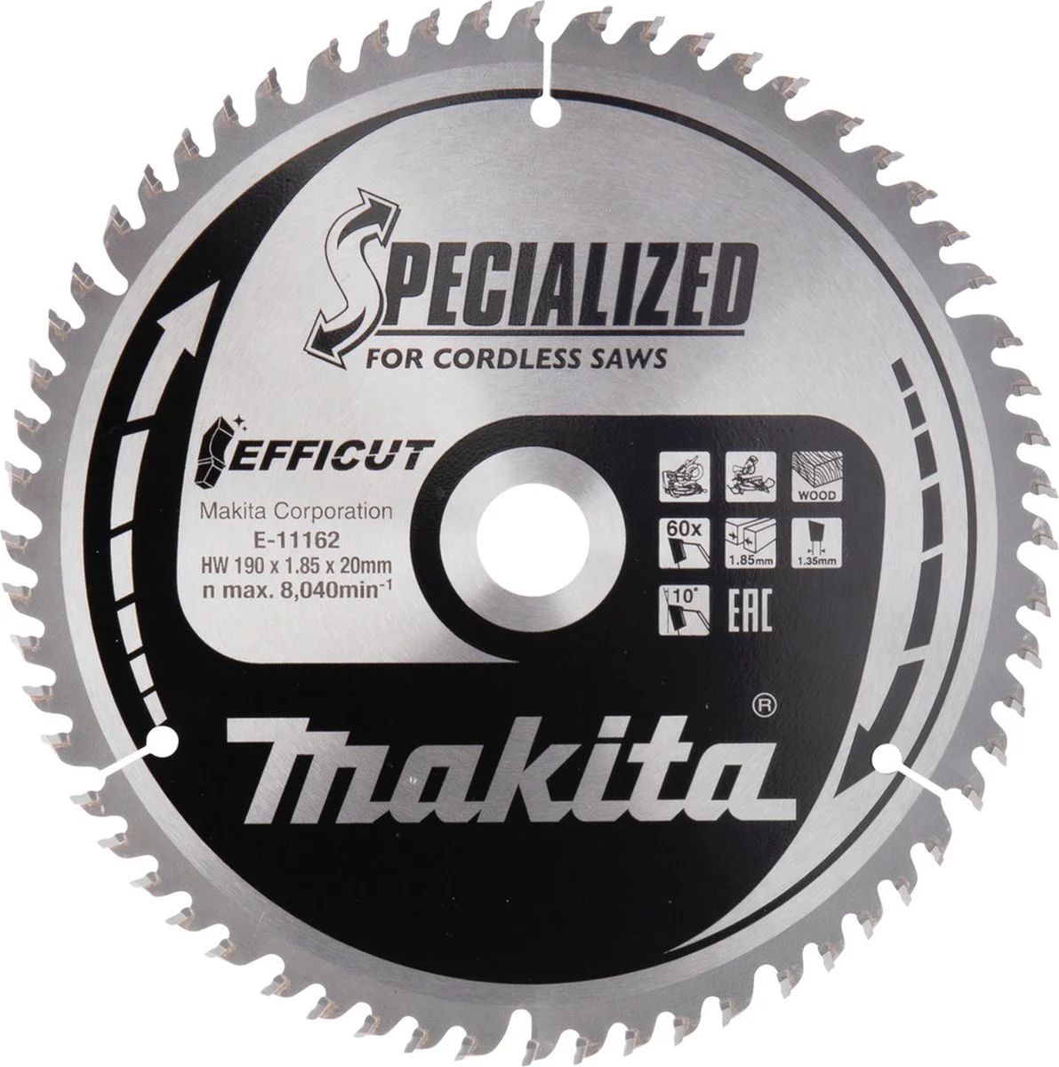 Makita E-11190 Afkortzaagblad Hout | Efficut | 190 x 20 mm | 60-tands