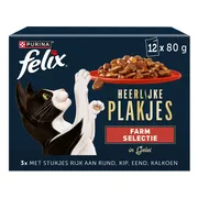 4x Felix Kattenvoer Nat Heerlijke Plakjes Gelei Farm selectie Multipack 12x80 gr