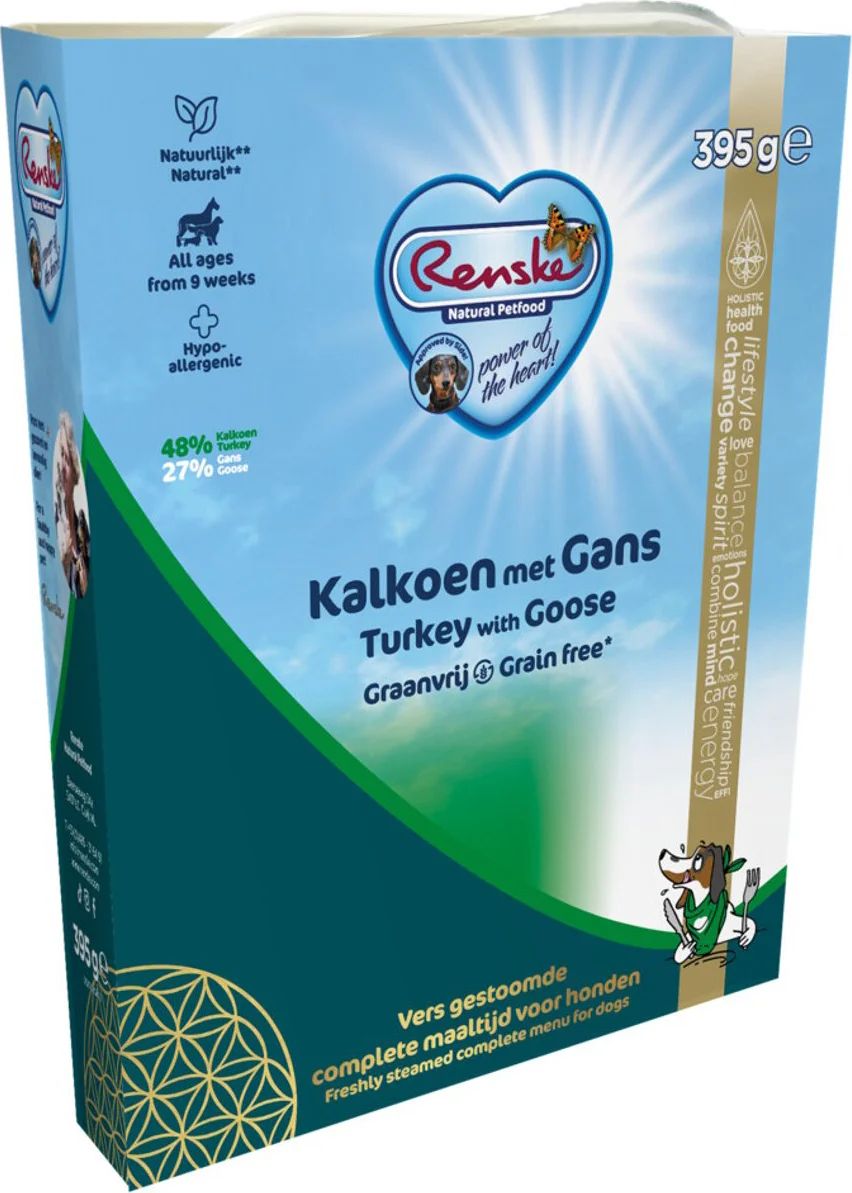 Renske Vers Gestoomd Complete Menu Hondenvoer Nat Kalkoen & Gans Graanvrij 395 gr