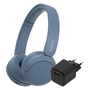 Sony WH-CH520 Blauw + BlueBuilt Quick Charge Oplader met Usb A Poort 18W Zwart