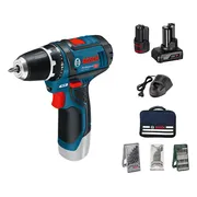 Bosch Professional GSR 12V-15 Accu Schroefboormachine 12V 2.0/4.0Ah + 39-delige accessoireset in Tas - 0615990G6L
