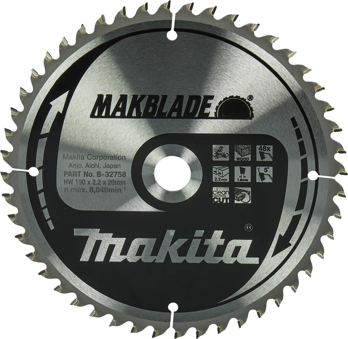 Makita B-32758 Afkortzaagblad Hout | Makblade | 190 x 20 mm | 48-tands