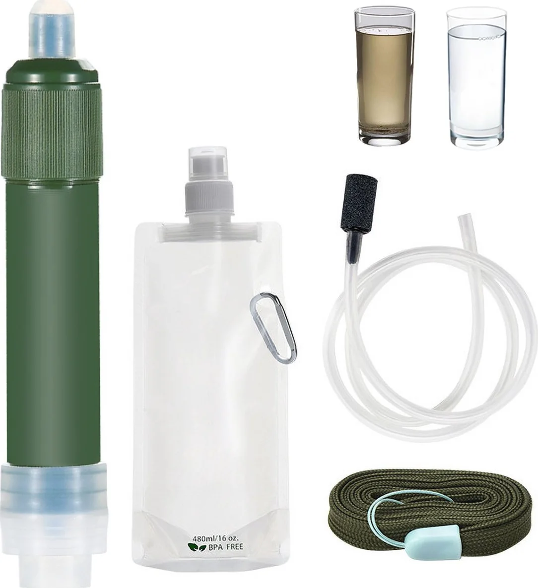 Waterfilters Survival - Waterfilter - 4000L - Survival Waterfilter Voor Outdoor En Camping - Personal Water Filter Straw - Waterzuiveringsapparaat - Waterfilter Noodpakket - Water Filter - BPA-Vrij - Complete Set