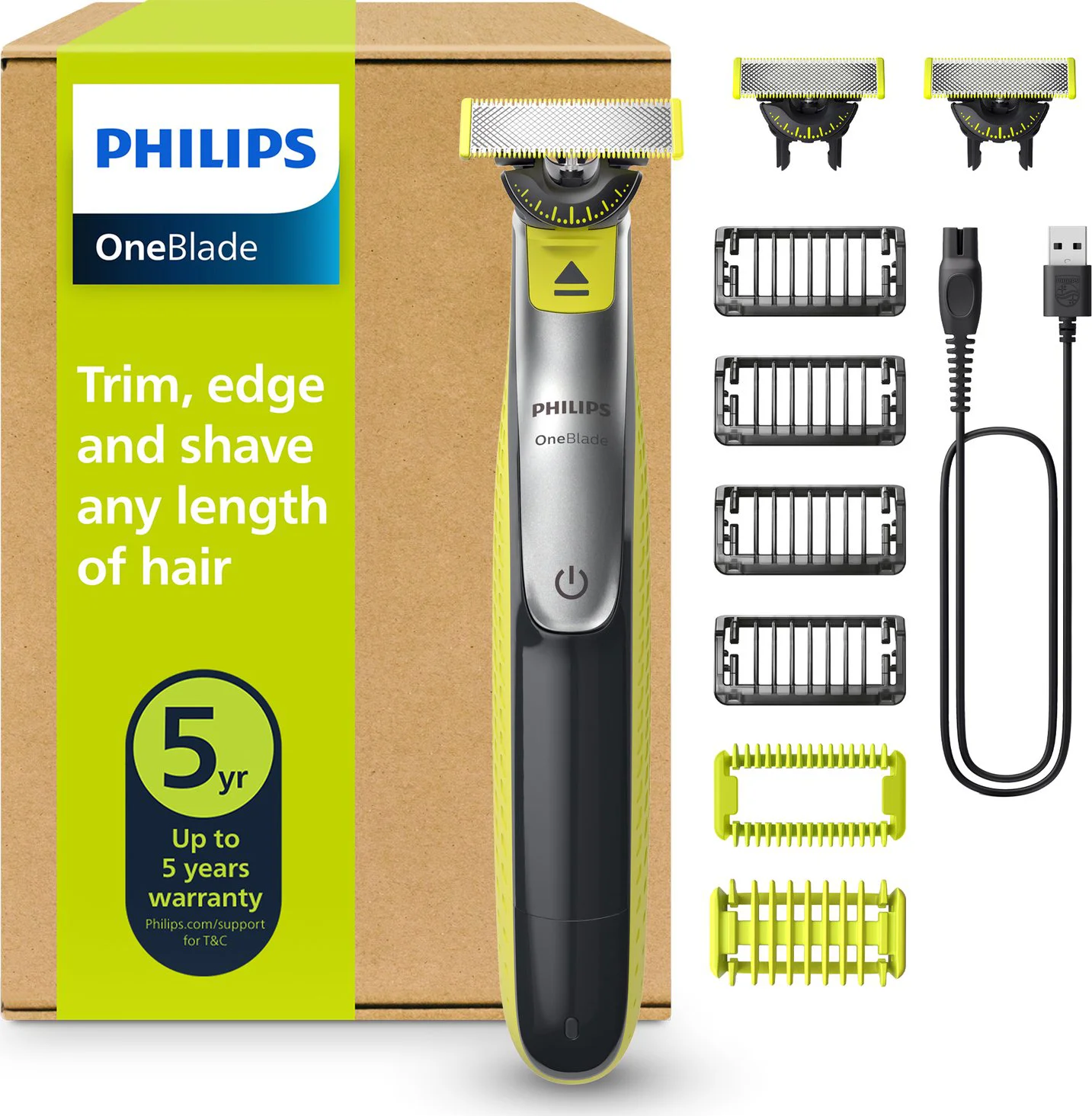 Philips OneBlade 360 Face & Body Elektrische Baardtrimmer - Scheerapparaat - Body Groomer - 3 mesjes - Stoppelkam - 1x Body Kit- QP2834/31