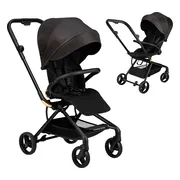 MoMi ADELLE Kinderwagen - 360° Draaibare Zitting - Omkeerbaar Zitje - Verstelbare Rugleuning - Tot 22 kg - Zwart Goud