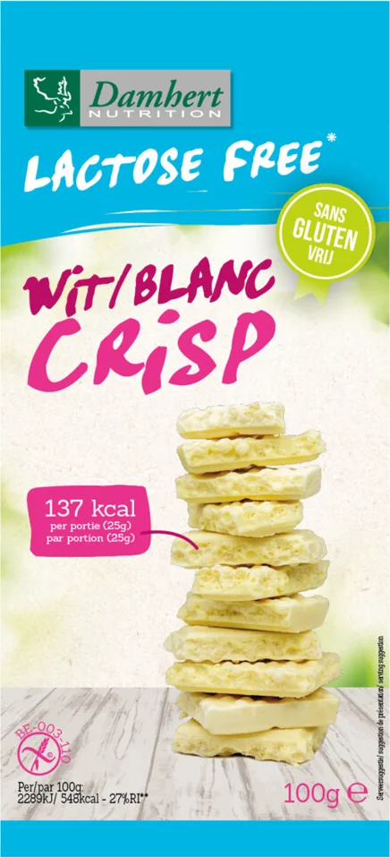 Damhert Lactose- en Glutenvrij Chocoladetablet Wit Crisp 100GR