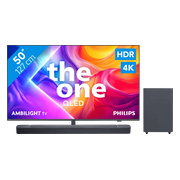 Philips Ambilight 50" PUS9000 QLED 4K (2025) + JBL Bar 2.1 Deep Bass MK2 Zwart