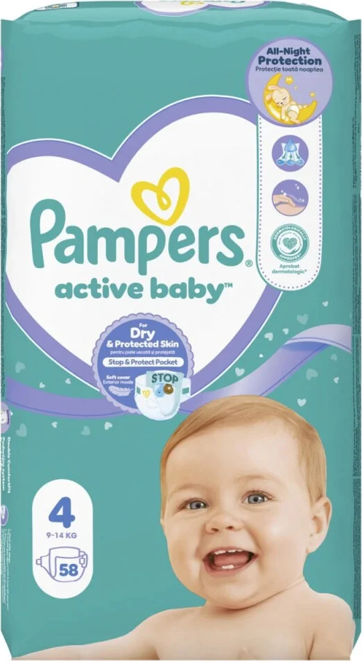 2x Pampers Active Baby Luiers Maat 4 (9-14 kg) 58 stuks