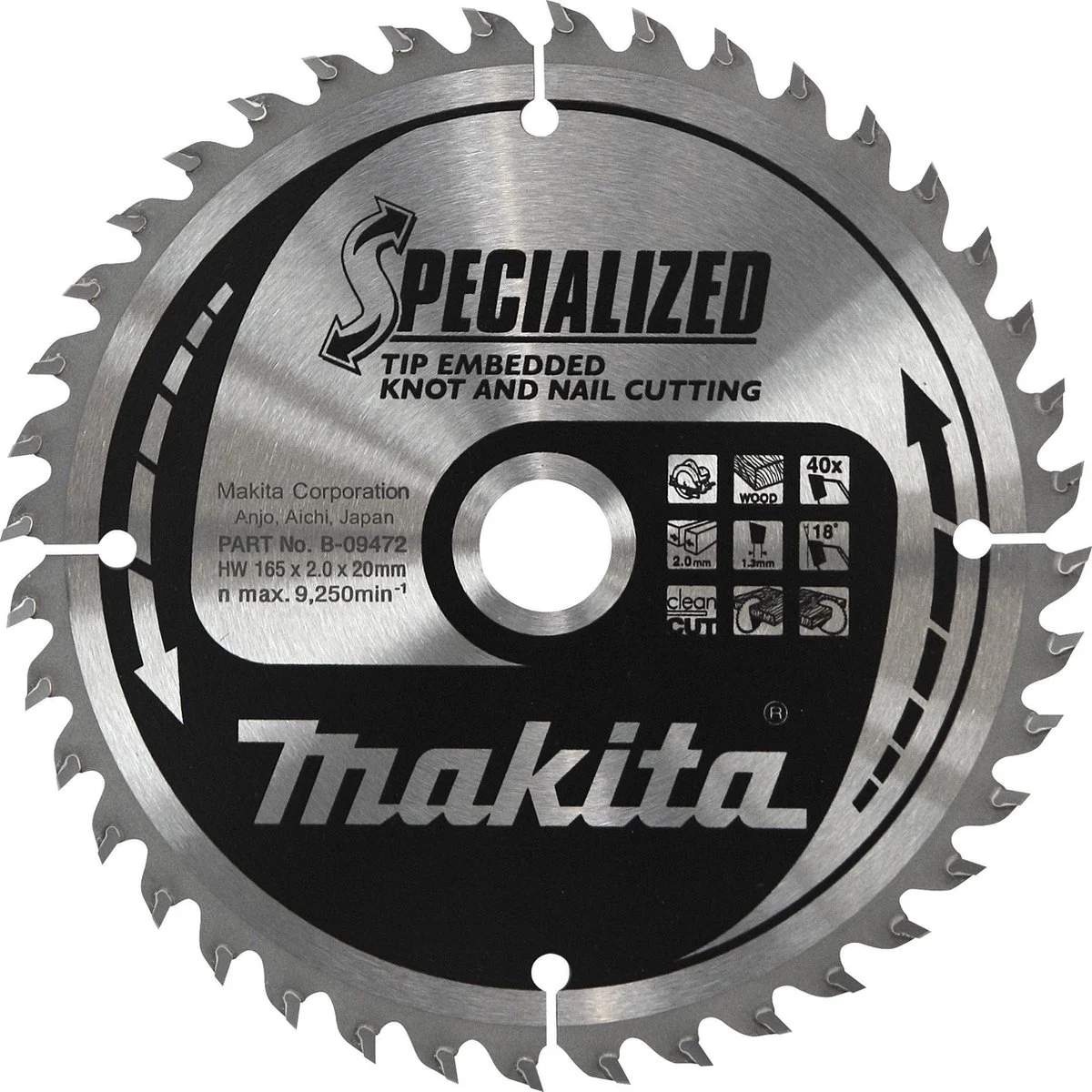Makita Afkortzaagblad voor Hout | Specialized: Noest/Spijker | Ø 190mm Asgat 20mm 24T - B-40587