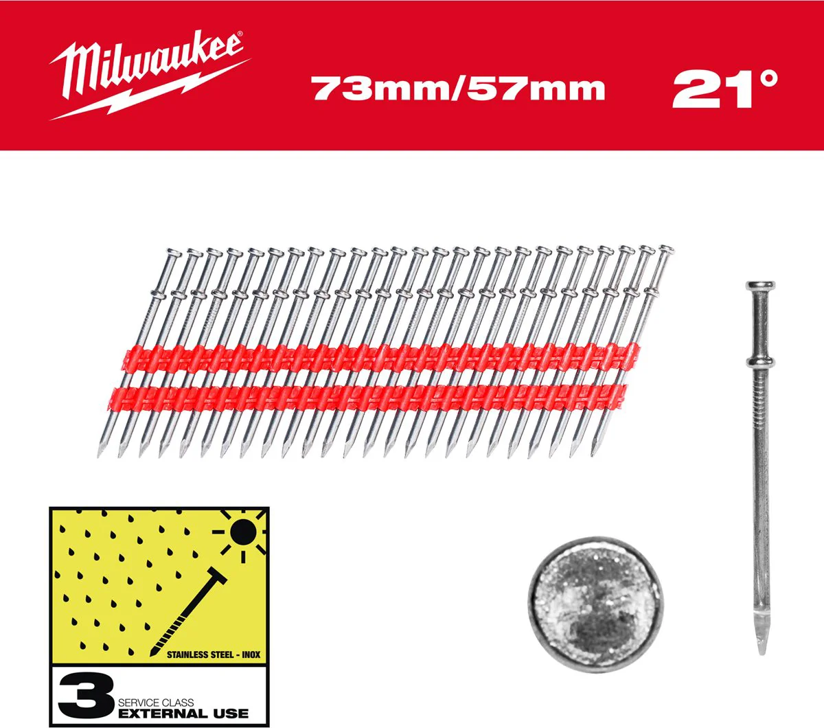 Milwaukee Duplex nagels 21° ronde kop 73/57 mm VE=2000 - 4932498155