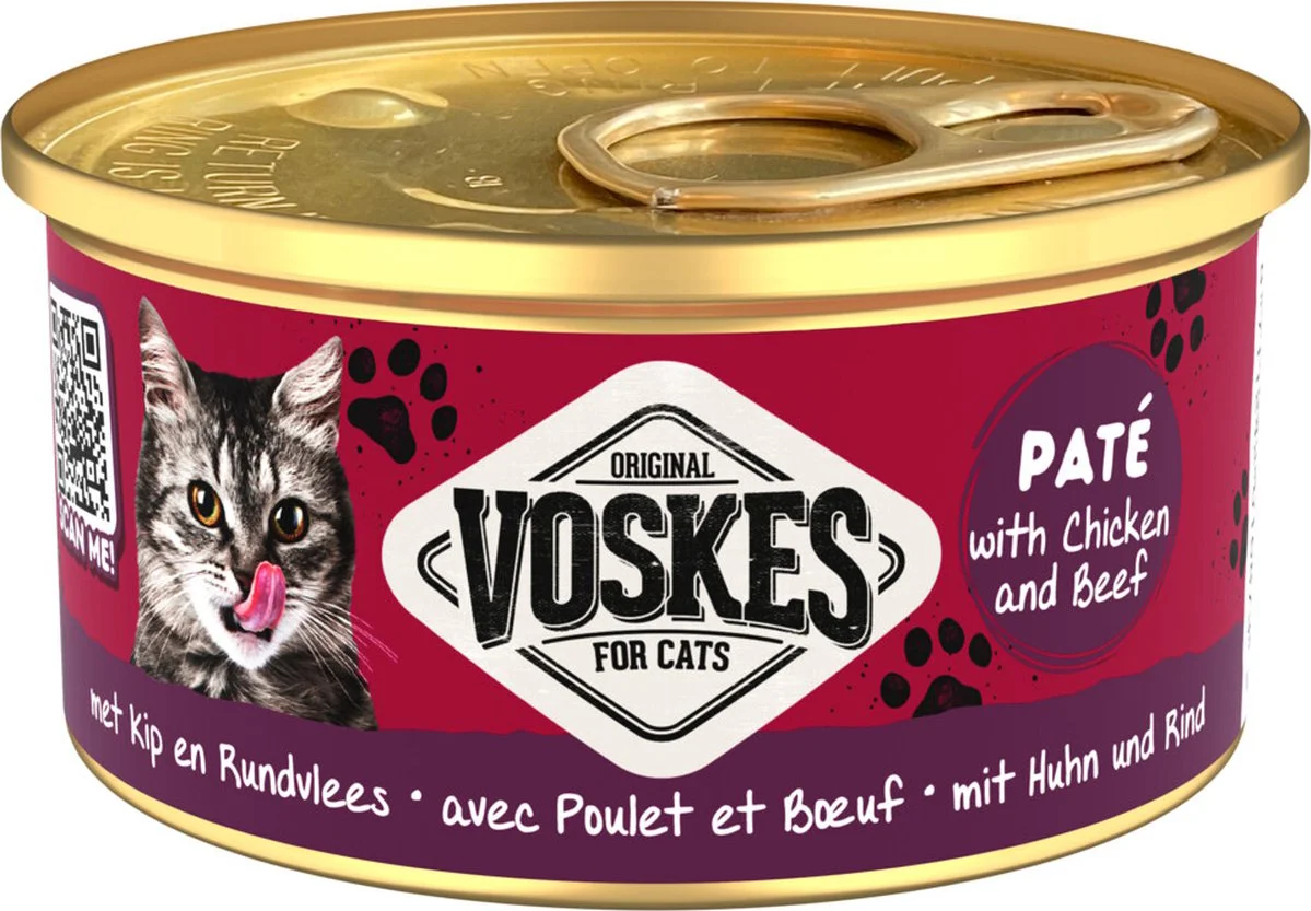 24x Voskes Kattenvoer Nat Paté Kip & Rundvlees 85 gr