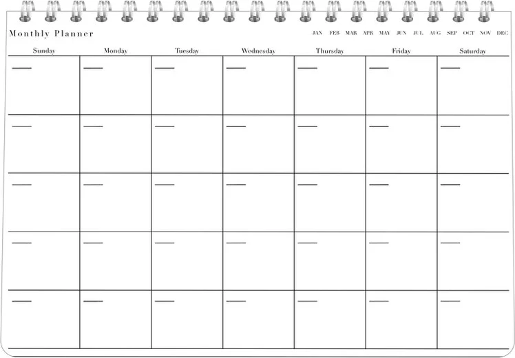 Maandelijkse Planner - 32x22.5cm - 300 gms papier - 6 vellen dubbelzijdig - Spiraalgebonden - Zonder omslag