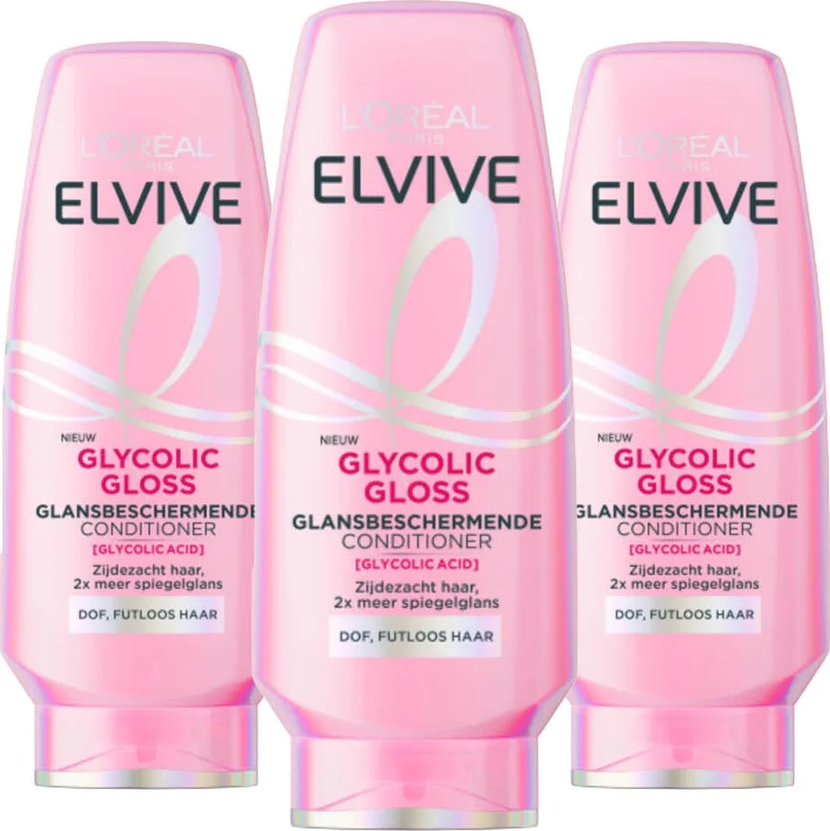 3x L'Oréal Elvive Glycolic Gloss Conditioner 200 ml