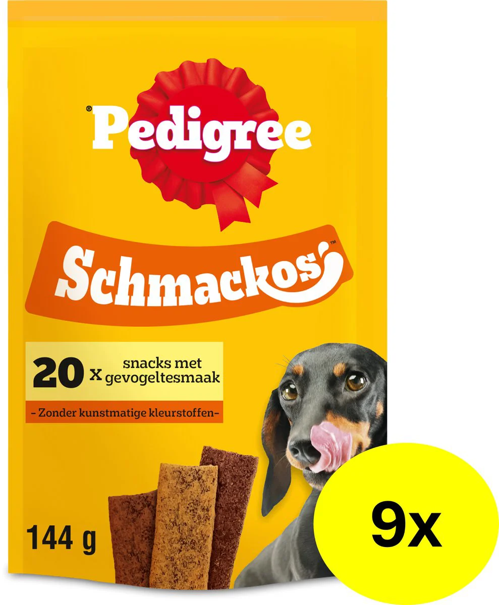 9x Pedigree Schmackos Hondensnacks Gevogelte Mix 144 gr