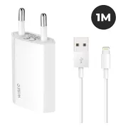 Oplader geschikt voor Apple iPhone 14/13/12 en iPad - inclusief USB naar Lightning oplaadkabel 1 meter - wit - WiseQ