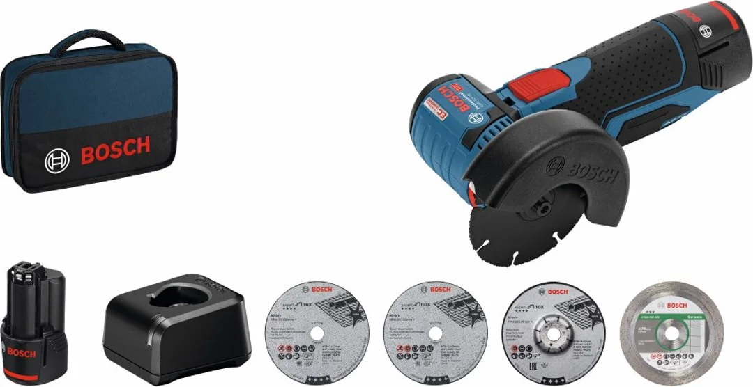 Bosch Professional PRO GWS 12V-76 Accu haakse slijpmachine +5x accessoires 2x 2.0Ah - 06019F200C
