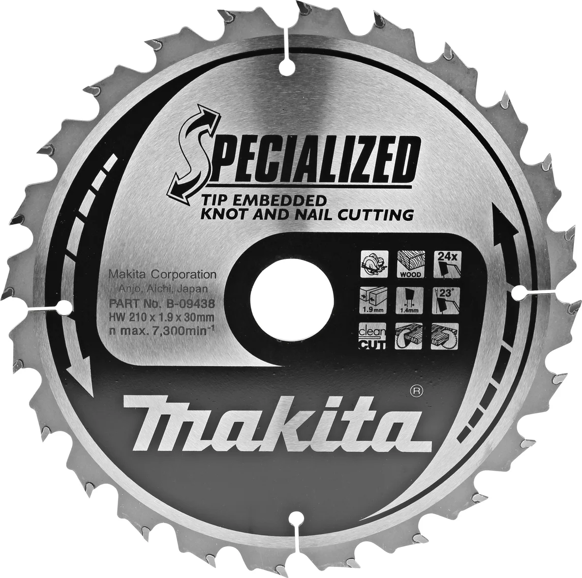 Makita B-09438 Cirkelzaagblad Hout (noest/spijker) | Embedded Tip | 210 x 30 mm | 24-tands
