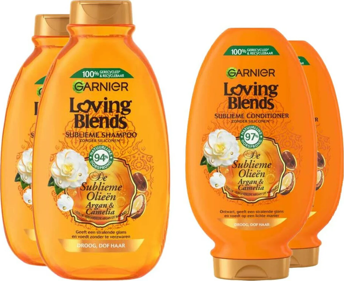 Garnier Loving Blends Argan en Cameliaolie Shampoo - 2x 300 ml & Conditioner 2x 250 ml - Pakket