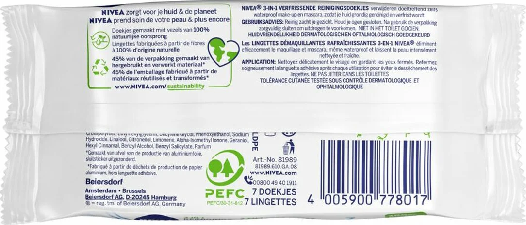 3x NIVEA Reinigingsdoekjes Mini Verfrissend 7 stuks