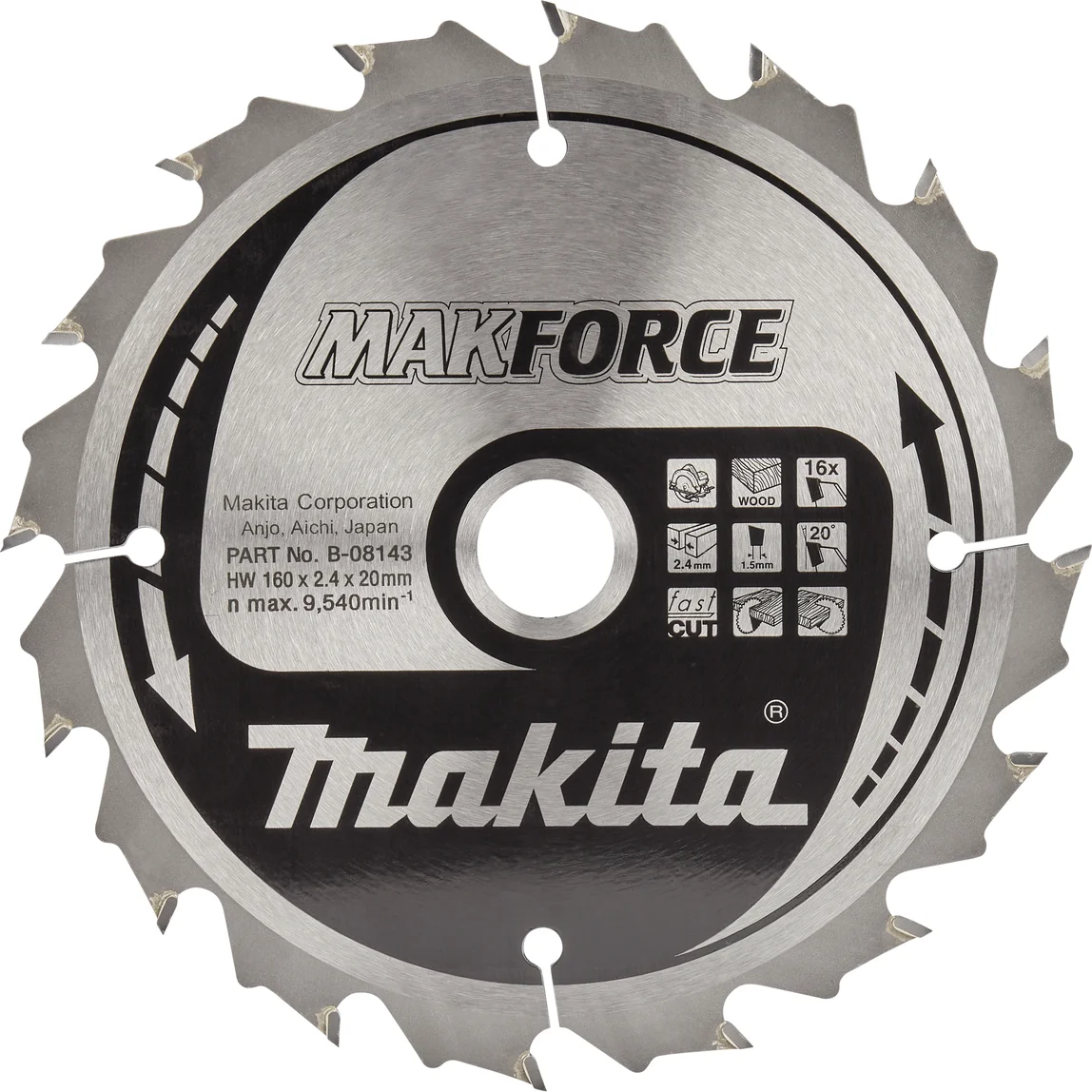 Makita B-08143 Cirkelzaagblad Hout | Makforce | 160 x 2,4 x 20 mm | 16-tands