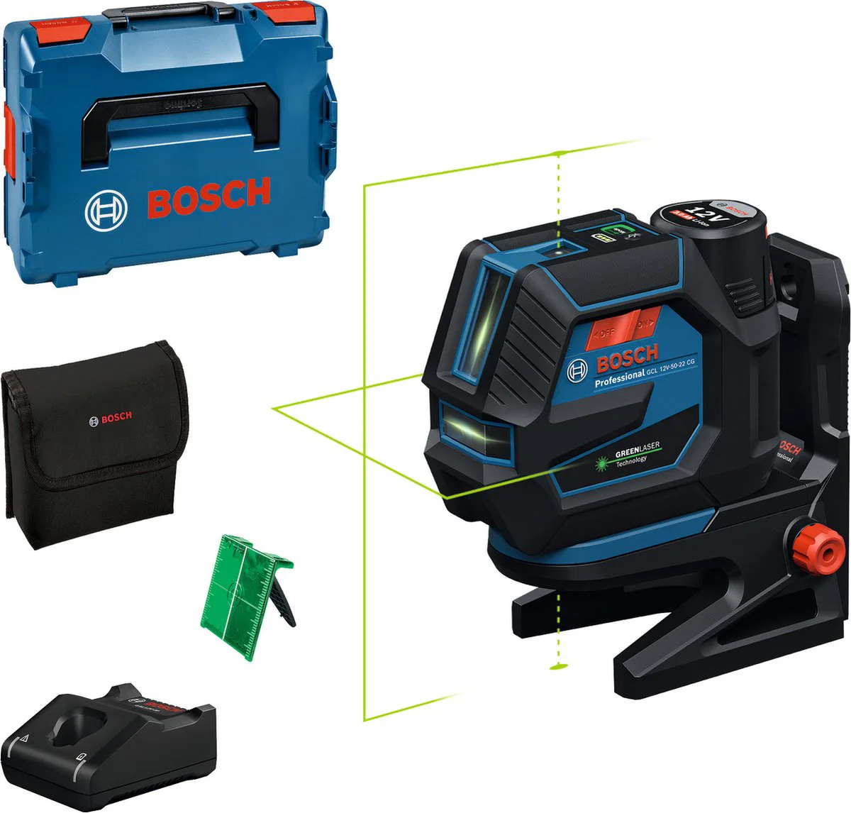 Bosch Professional GCL 12V-50-22 CG Punt- en kruislijnlaser groen 12V 2.0Ah in L-Boxx - 0601066S02
