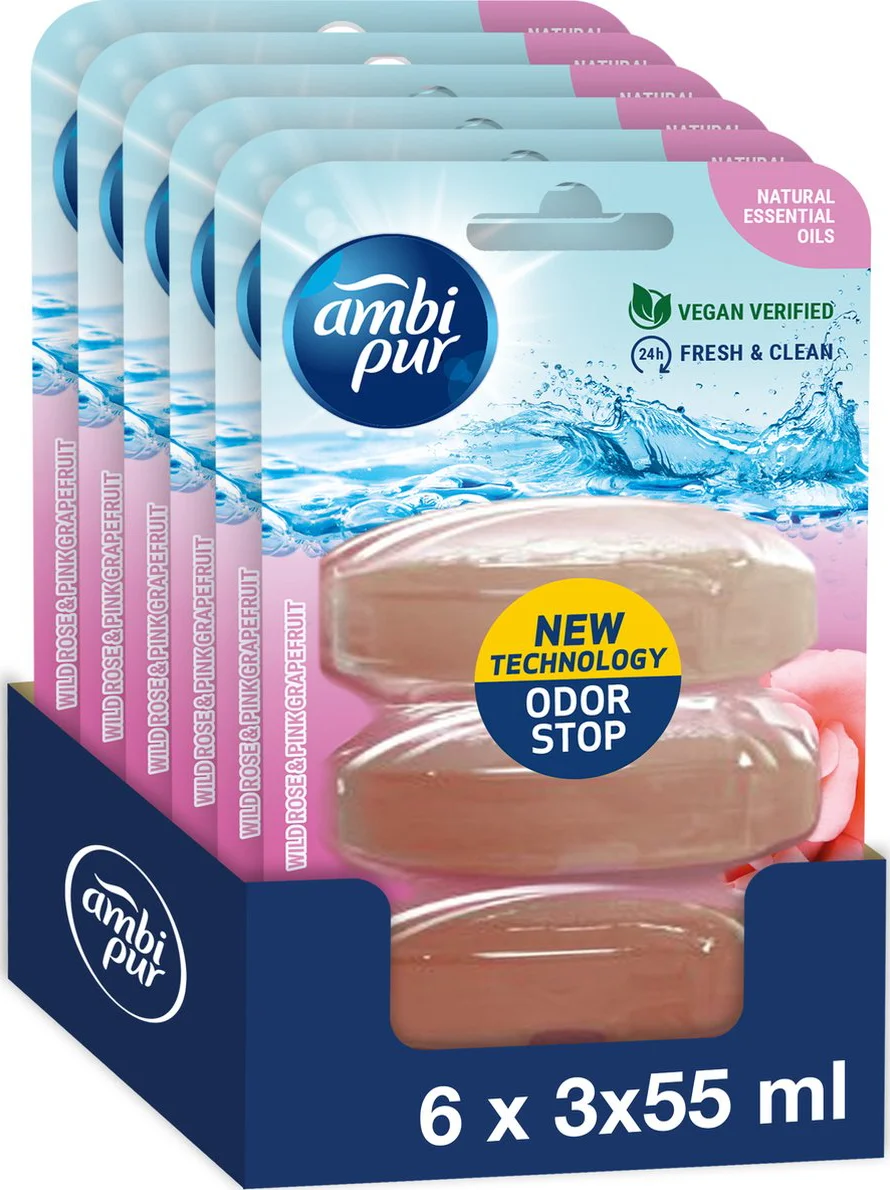 6x Ambi Pur Toiletblok Navulling Wilde Roos & Grapefruit 3 stuks