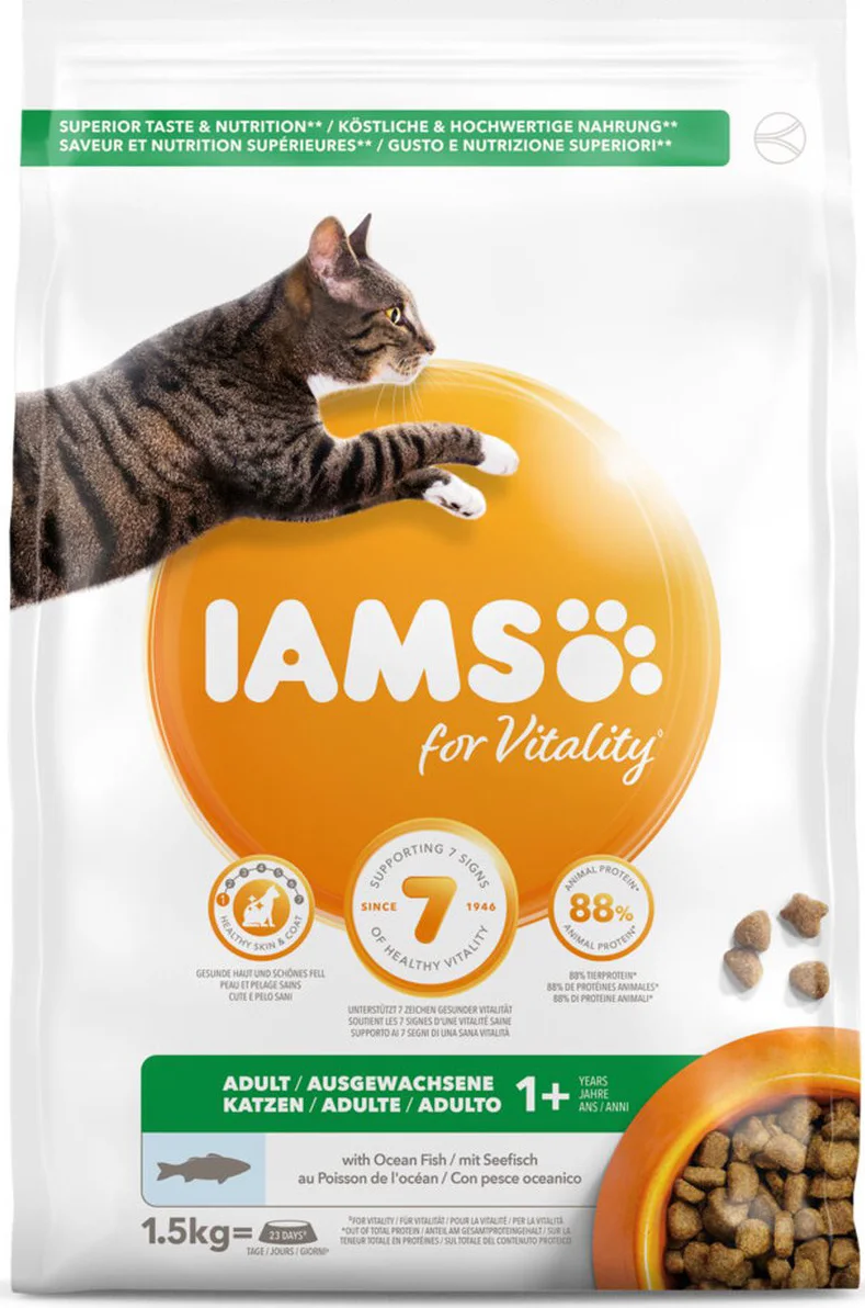 4x IAMS Kat Adult Oceaanvis 1,5 kg