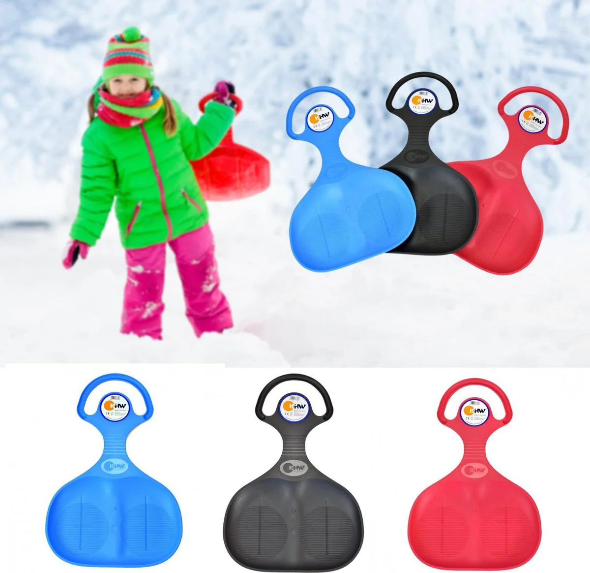 Allerion® Glijschotel Slee met Handvat - Plastic Kunststof Slee - Sleeën - Slee - 1 stuk