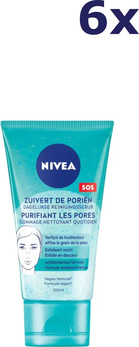 6x NIVEA Dagelijkse Reiniging Gezichtsscrub 150 ml