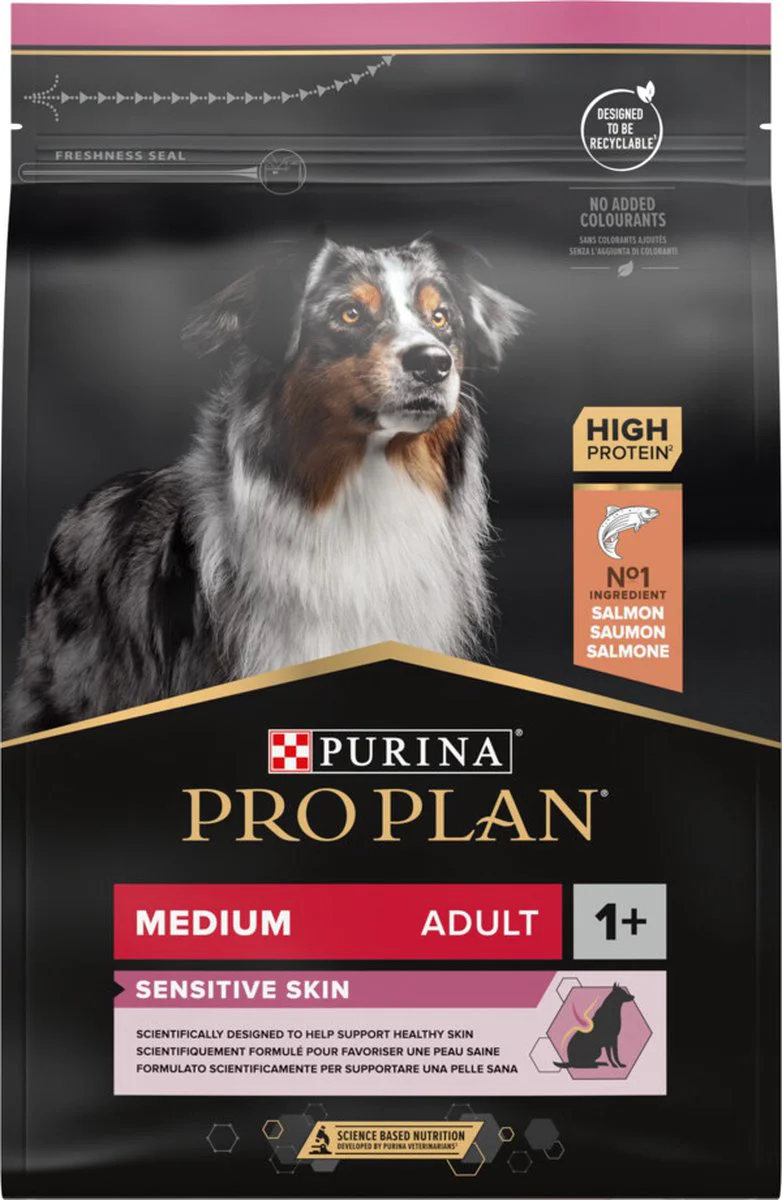 4x Pro Plan Hondenvoer Droog Adult Medium Sensitive Skin Zalm 3 kg