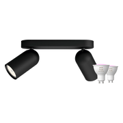 Philips Pongee opbouwspot - 2 spots - zwart + Philips Hue White and Color GU10 (2x)