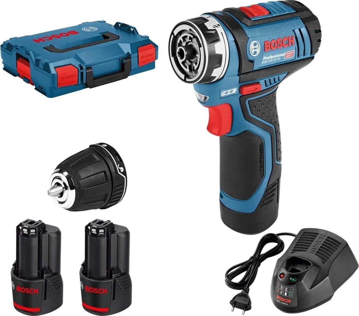 Bosch Professional GSR 12V-15 FC FlexiClick schroefboormachine +1 hulpstuk 12V 2.0Ah in L-Boxx - 06019F6001