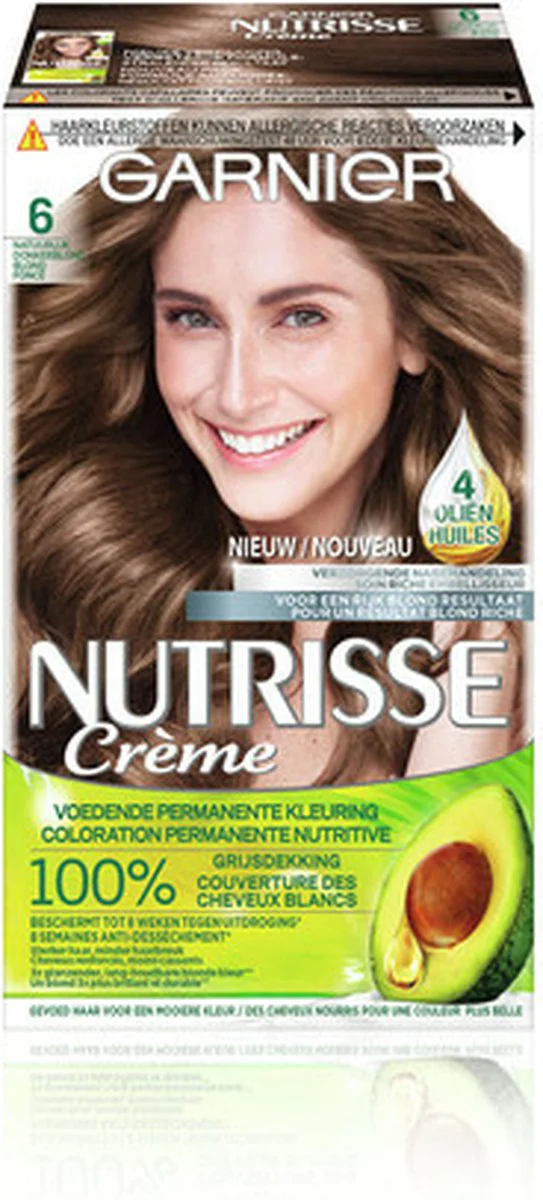 3x Garnier Nutrisse Ultra Crème Permanente Haarkleuring 6.0 Natuurlijk Donkerblond