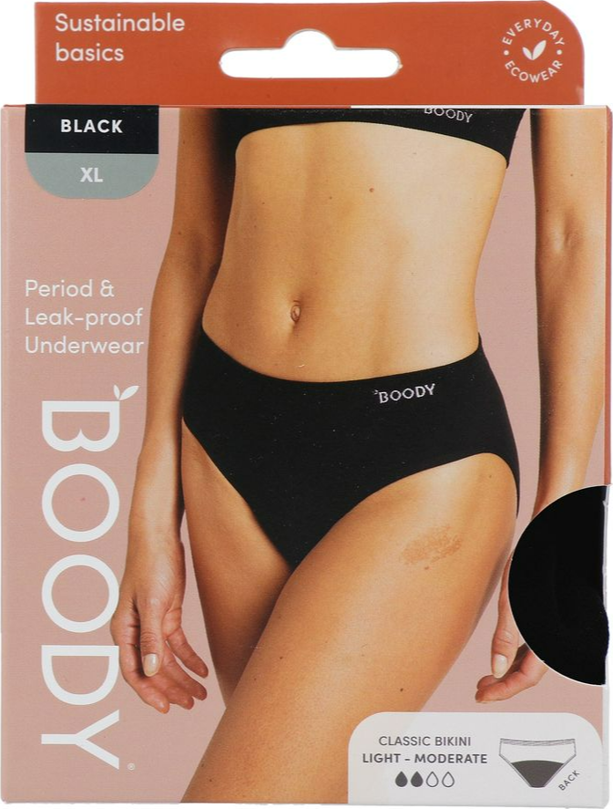 Boody Menstruatieondergoed Bikinislip Zwart Licht / Normaal Maat XL