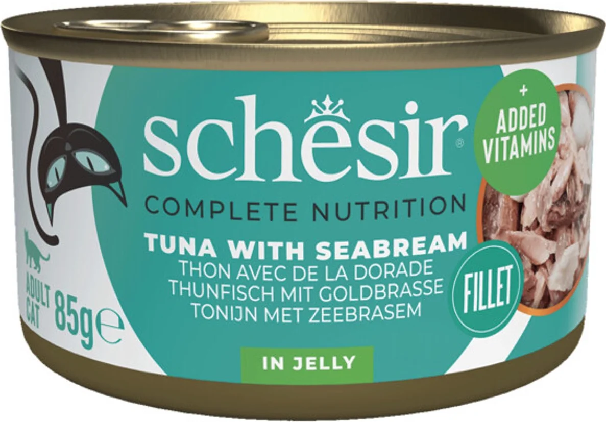 12x Schesir Katten Natvoer Blik Tonijn en Zeebrasem 85 gr