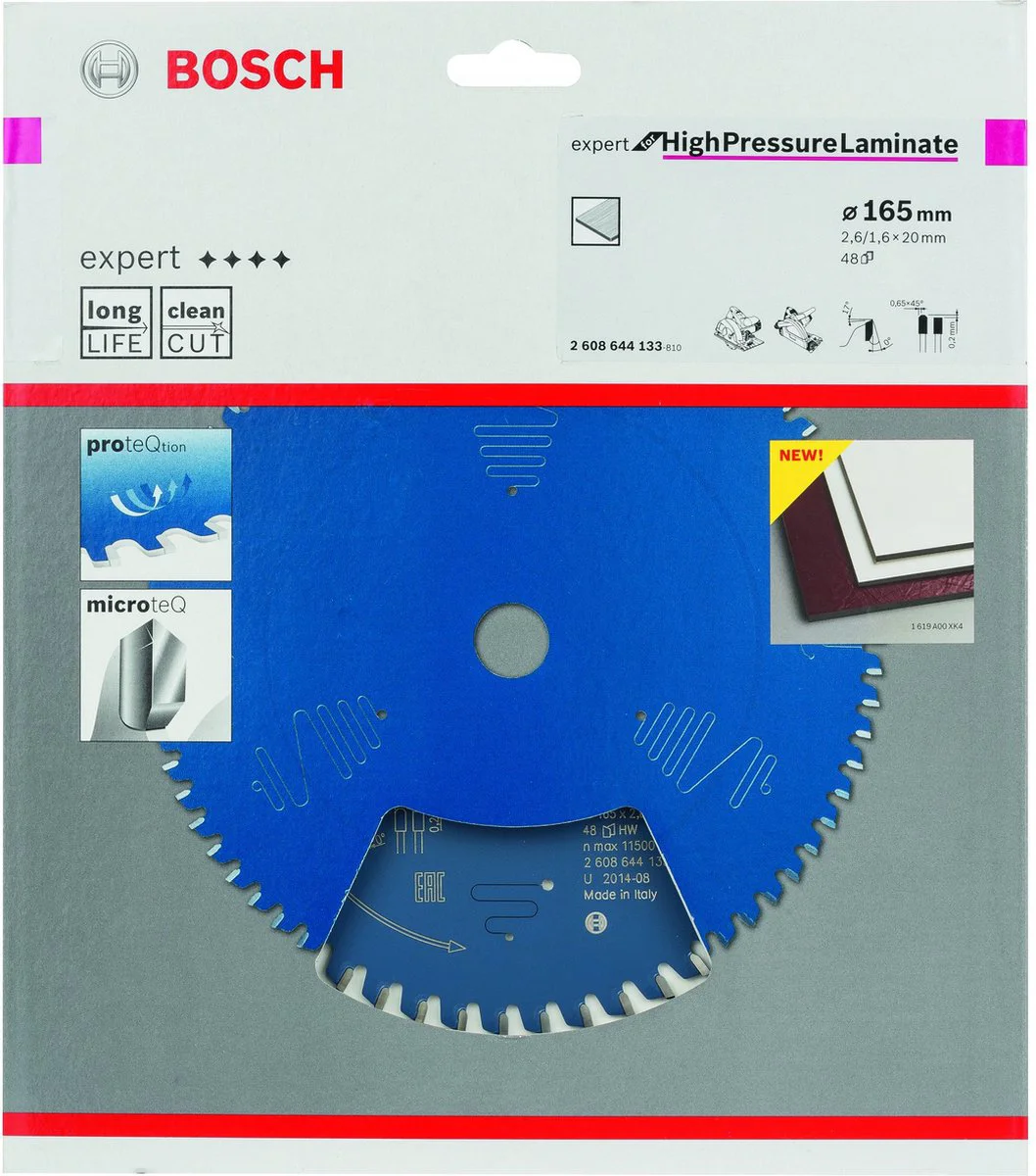 Bosch Professional Cirkelzaagblad EXPERT High Pressure Laminate | Ø 165 x 2,6 x 20mm 48T - 2608644133