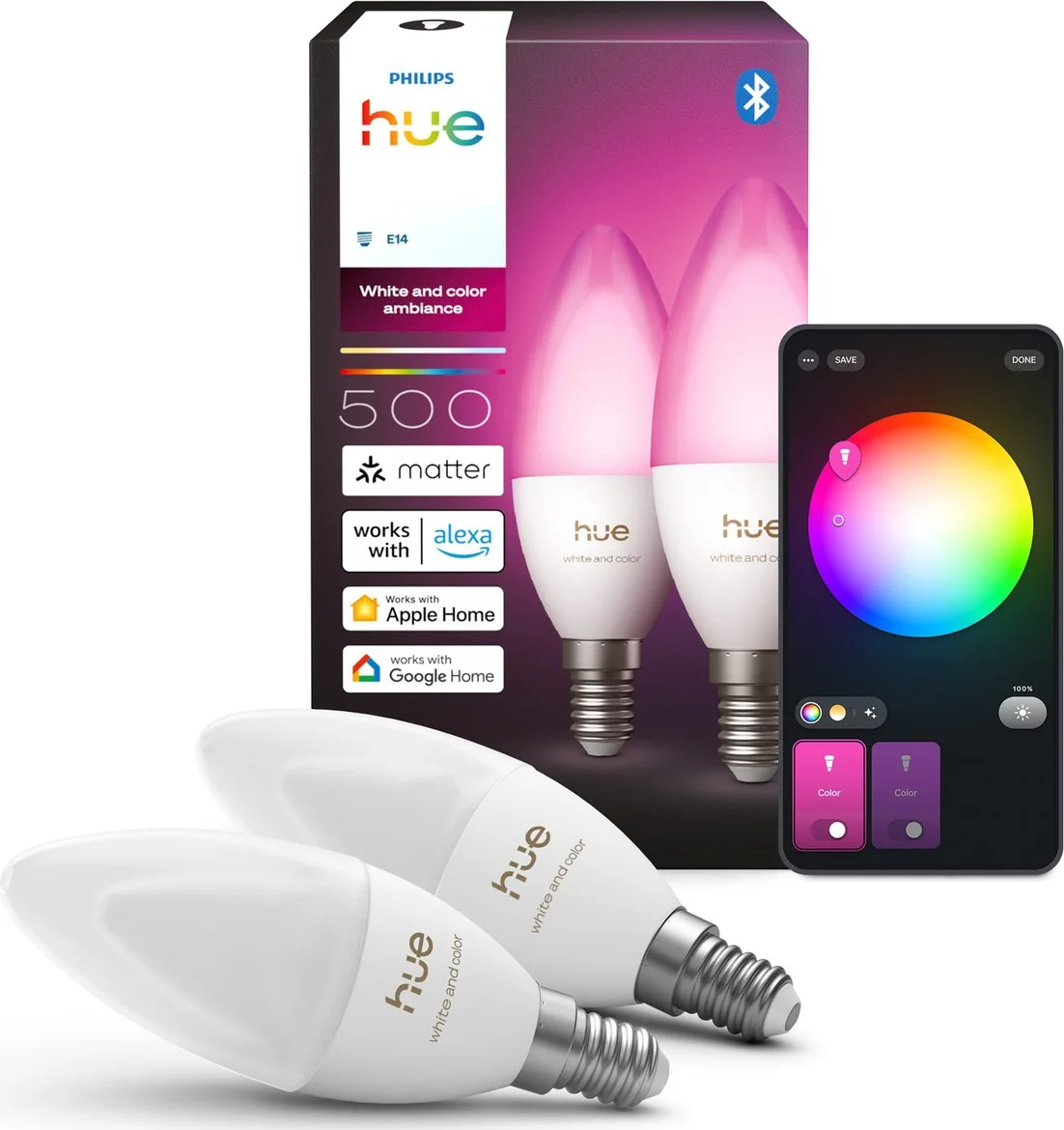 Philips Hue Kaarslamp White and Color E14 Duo Pack