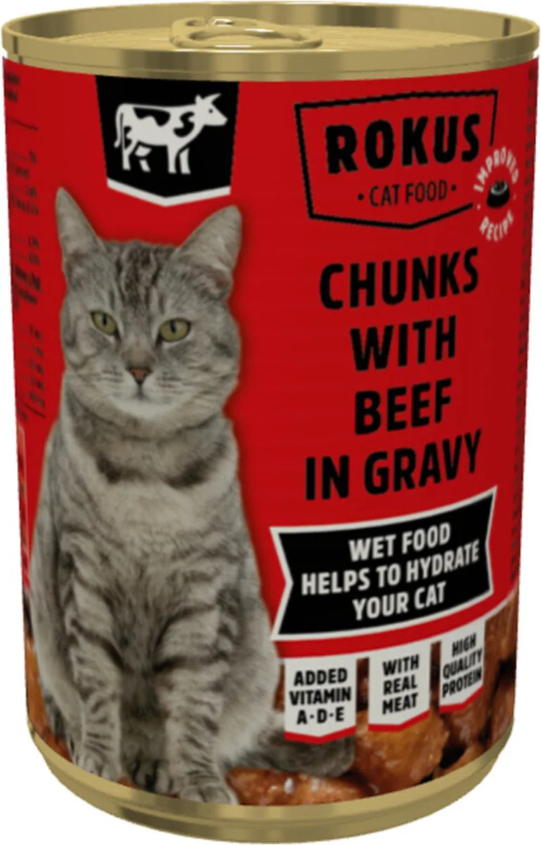 Rokus Kattenvoer Blik Stukjes Rund in Jus 415 gr