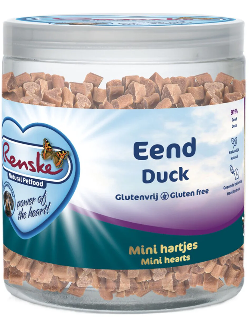 6x Renske Gezonde Beloning Mini Hartjes Hondensnack Eend 300 gr