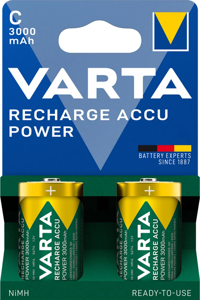 6x Varta Recharge Accu Power Oplaadbare Batterijen C 3000 mAh Blister 2 stuks