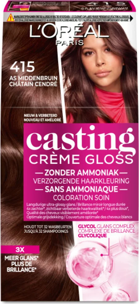 3x L'Oréal Casting Crème Gloss Semi-Permanente Haarkleuring 415 As Middenbruin