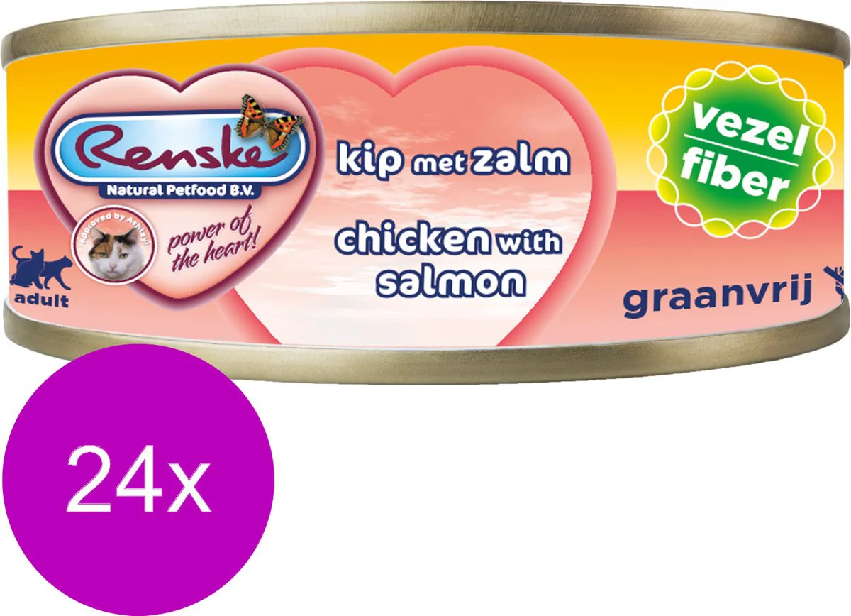 24x Renske Vezel Kattenvoer Nat Kip - Zalm 70 gr