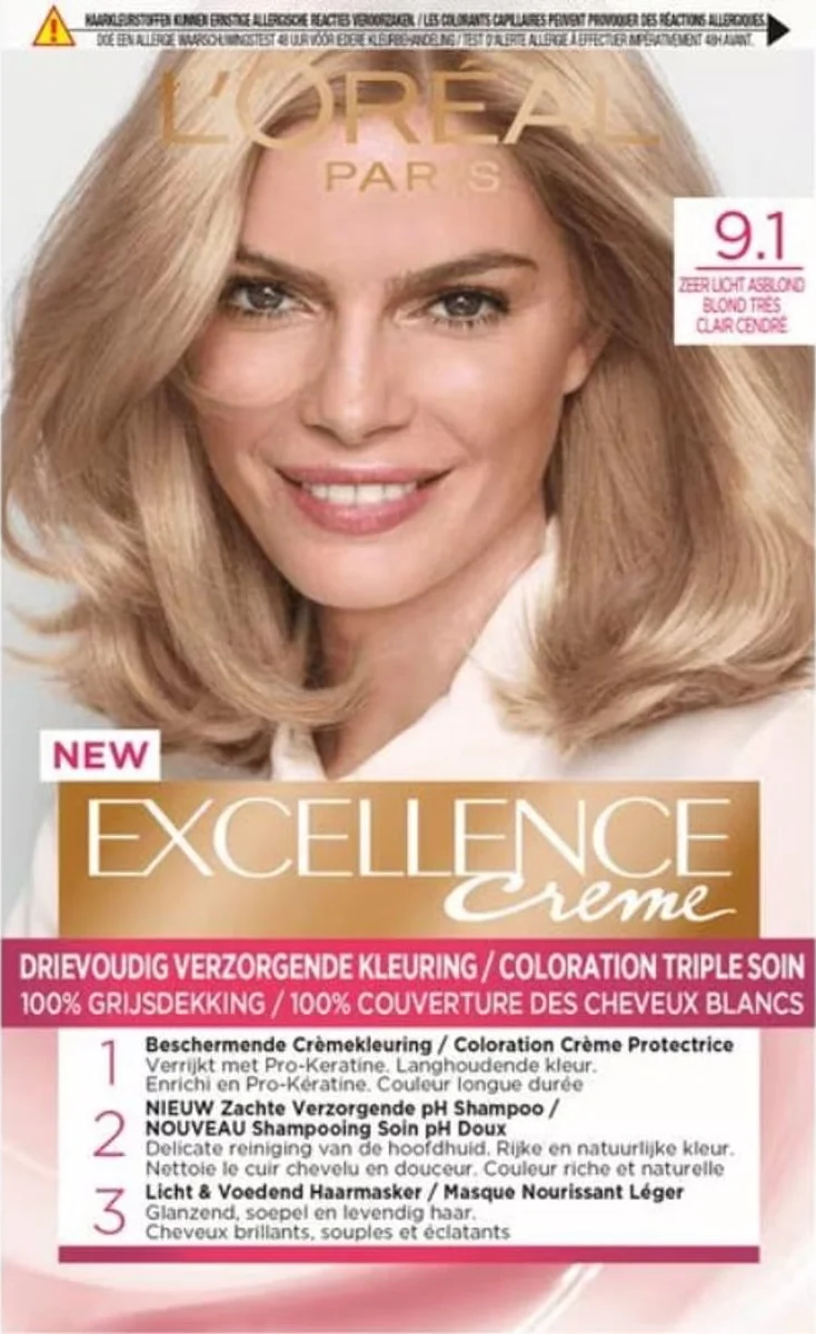 L'Oréal Excellence Crème Permanente Crèmekleuring 9.1 Zeer Licht Asblond