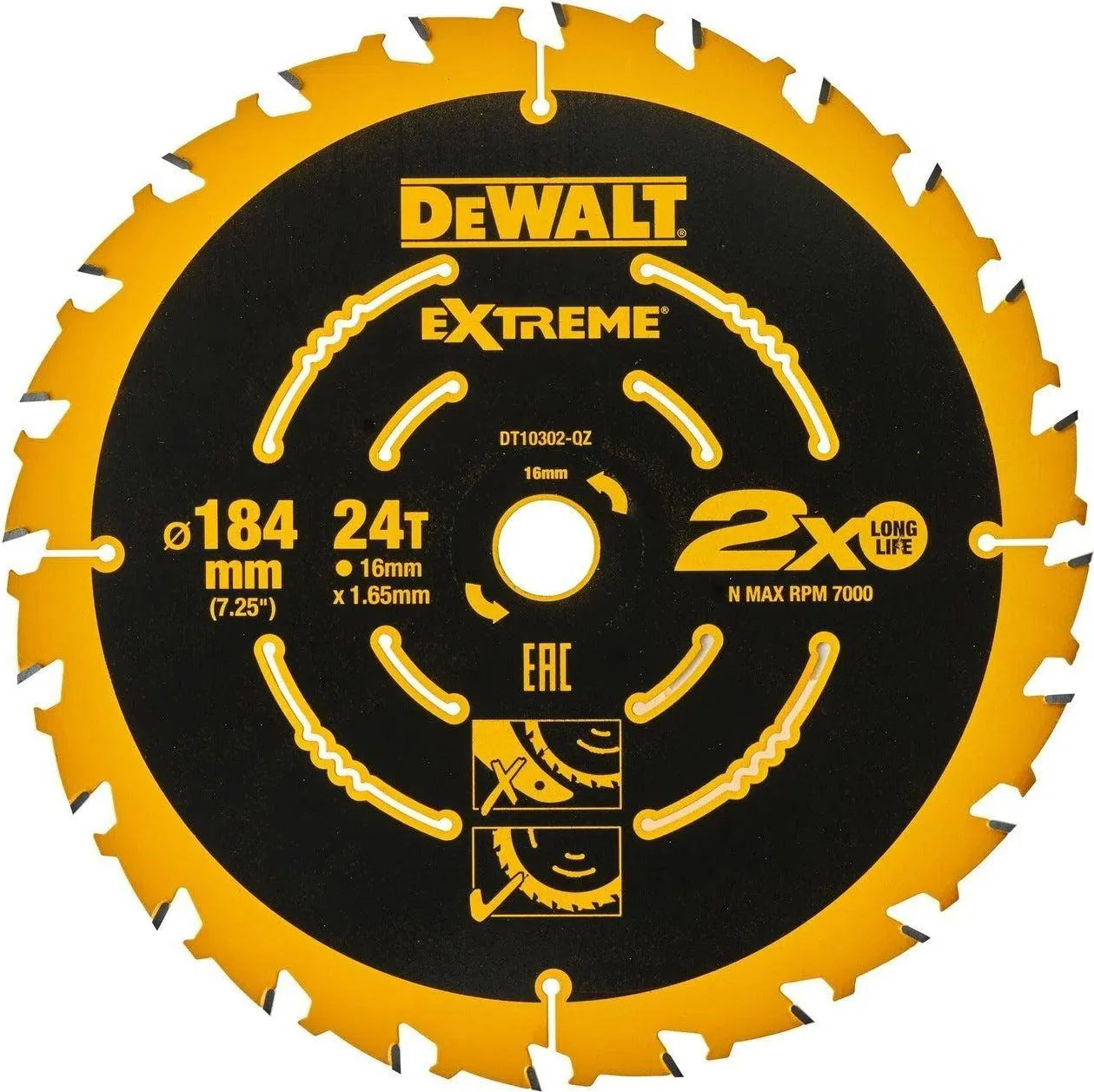 DeWALT Cirkelzaagblad voor Multimaterial | Extreme | Ø 184mm Asgat 16mm 24T - DT10302-QZ